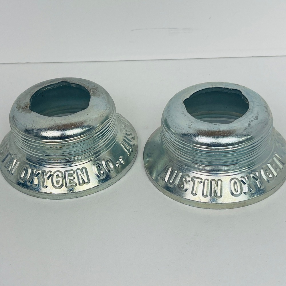 Austin Oxygen Co Gas Cylinder Safety Cap Set 2 Silver Industrial Metal Good